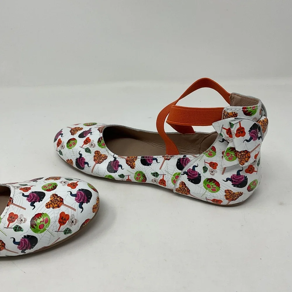 Monkey Feet Halloween Leather Ballet Flats Orange Elastic Straps Bows Size 37